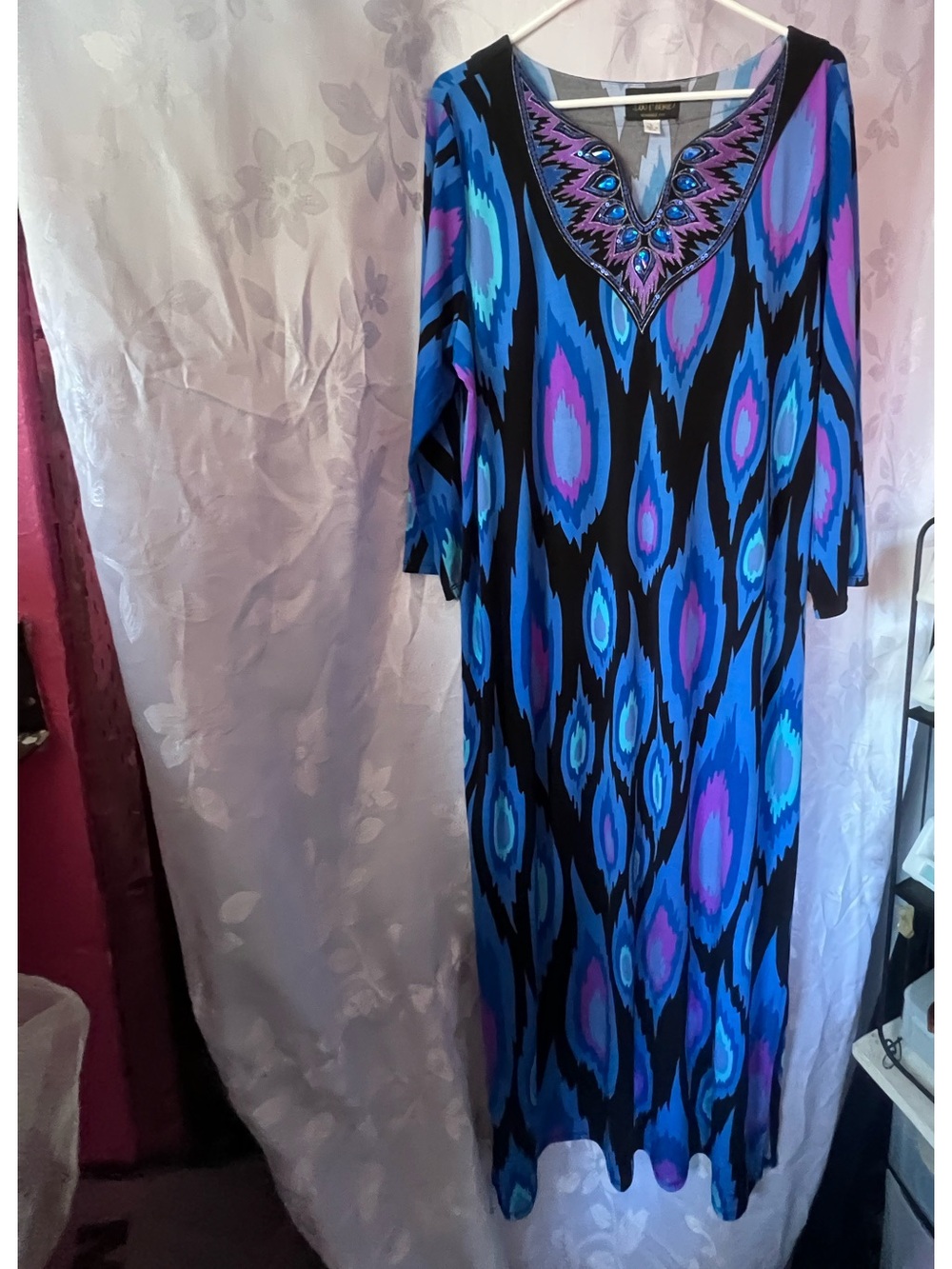 Vintage Bob Mackie Blue & Purple bohemian style V‑Neck Maxi Dress - Picture 5 of 11